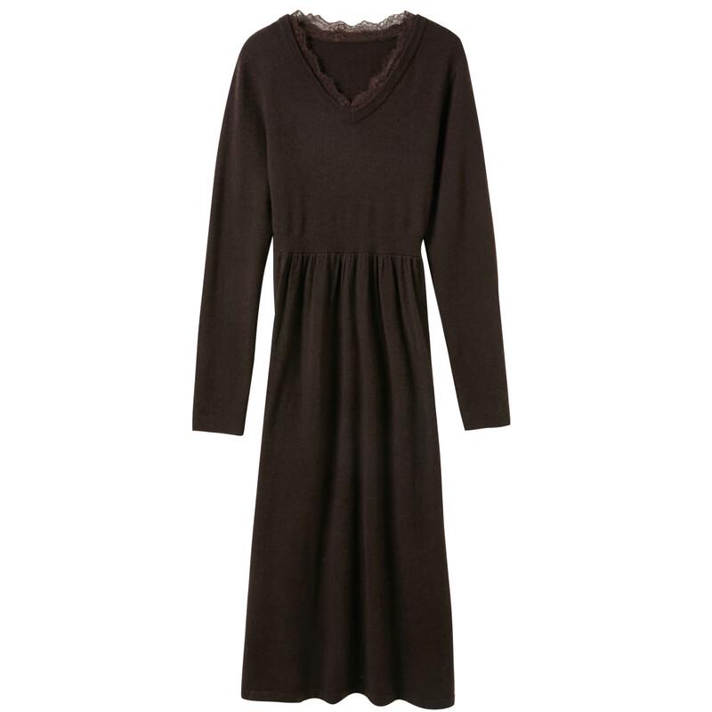 Sancai Autumn 2025 Women's Knit V-Neck A-Line Midi Dress