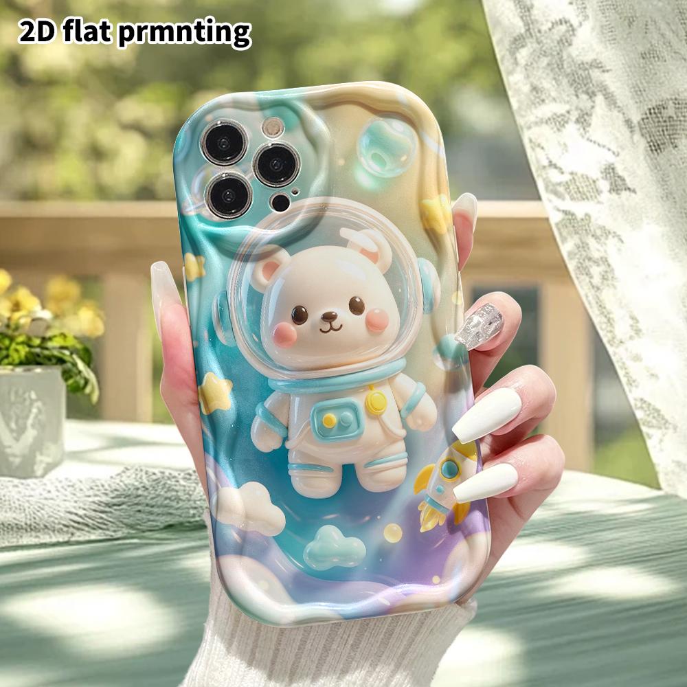 Phone Case: 2D flat design suitable for iPhone 18 17 16 15 14 13 Pro protective case, Empty Space Astronaut Bear, perfect Christmas and Halloween holi
