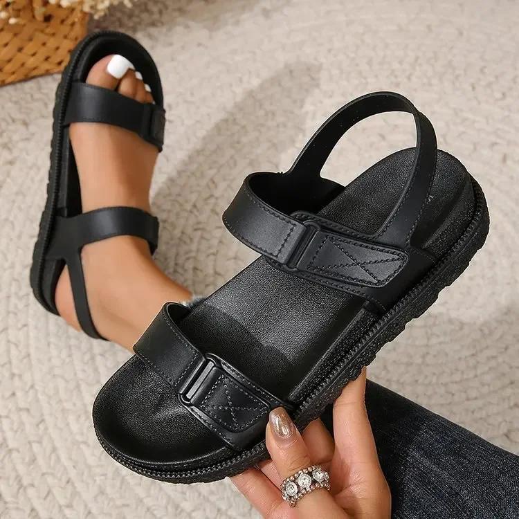 

Summer New Casual Fashion Women s Sandals Comfort Platform Sole Flat Bottom Open Toe Female Black Sandales Femmes Women Shoes 43 чёрный