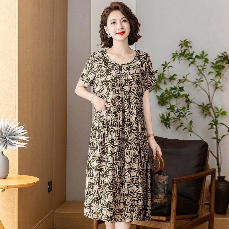 The New High-end Summer Good Cotton and Silk Dress Is Fattened and Enlarged, and Women's Clothing Is Suitable for Fat People's Skirts Dresses.