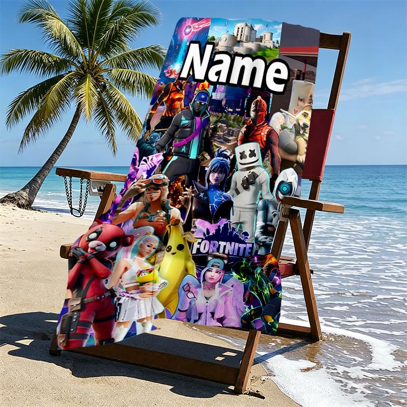 Custom Name Personalized Game Fortnite Print Beach Towel, for Trip Camping Beach Party Home Decor, Birthday Gift for Family & Friends