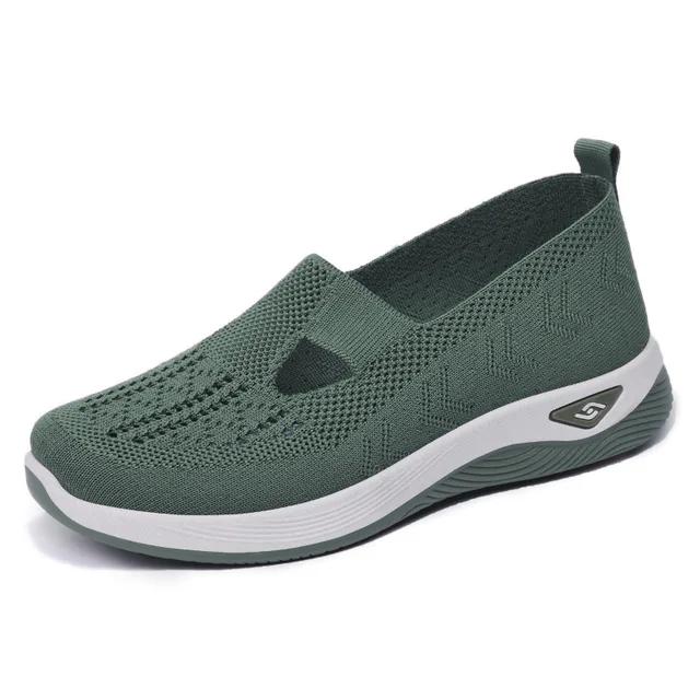 2025 Spring Breathable Knitted Sports Shoes for Women, Large Sized Hollow Soft Soled Flat Shoes for Women, Non Slip Casual Shoes