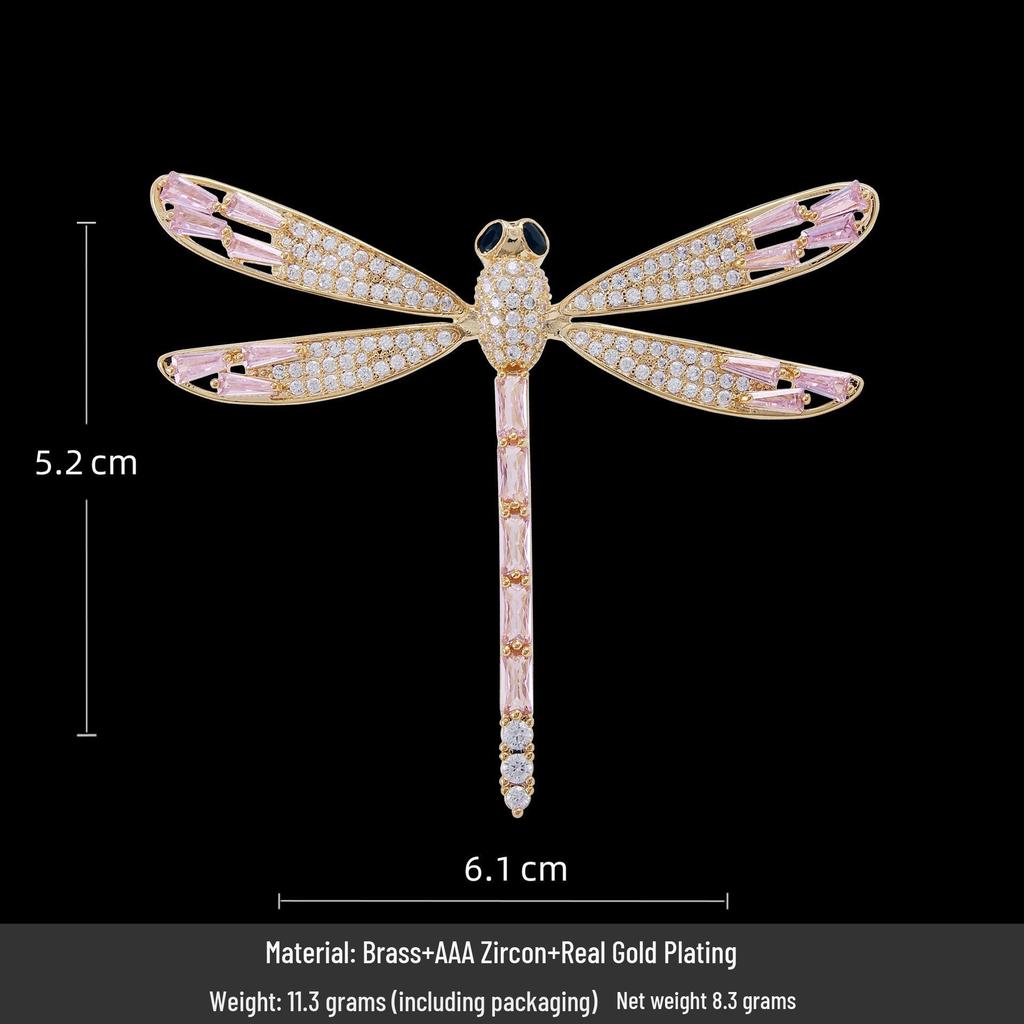 Elegant Dragonfly Brooch for Women - Gold-Plated, Zircon-Studded, Luxurious Accessory.