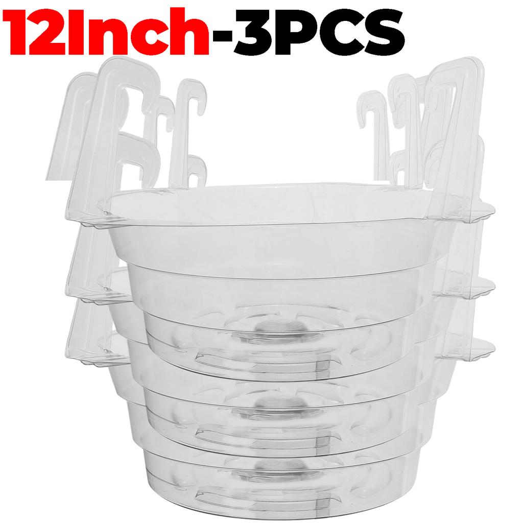 Plastic Hanging Water Catcher Tray for Round Hanging Baskets Plant Pot Clear Drip Pan Saucers with Built-in Hooks 8/10/12Inch