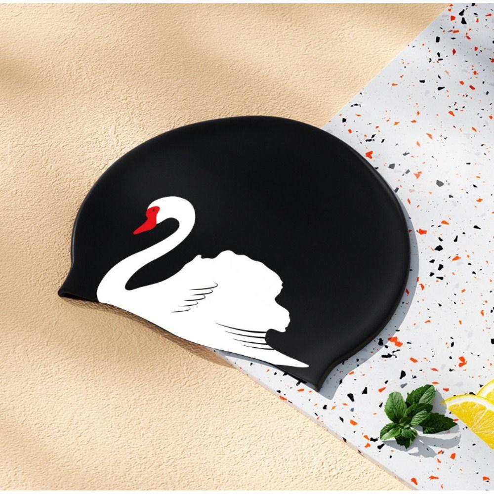 Comfortable Wear Plus Size Swimming Cap Anti Slip Printed Pattern Diving Hat Silicone Elastic Bathing Caps Adult Swimming