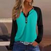Women's T Shirt Color Block Button Long Sleeve Daily Weekend Fashion Basic V- Neck Regular Top