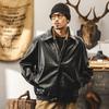 Retro jacket men's spring and autumn trendy brand tough guy tooling men's leather jacket loose locomotive clothing casual leather jacket men