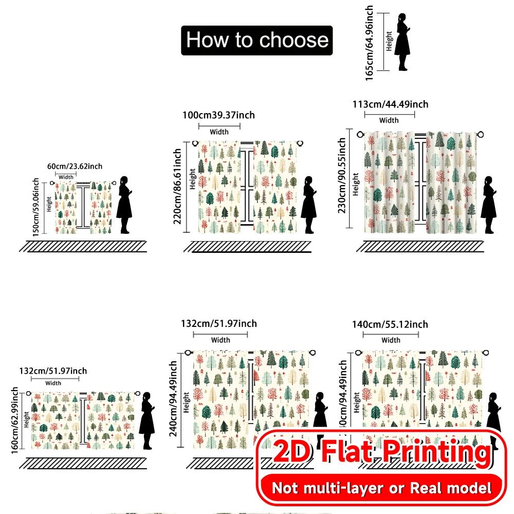 Set Of 2 Flat Printing Curtains Without Rod Christmas Tree Decor Holiday New Year Printed Prints Curtain Sheer Made Polyester