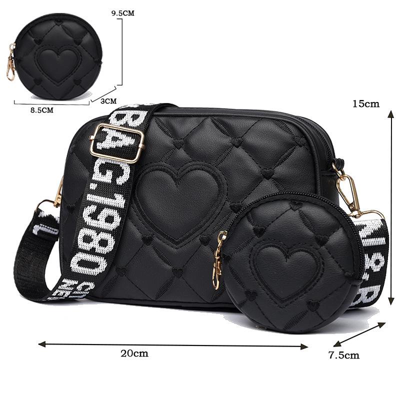 Women's Armpit Bag New Mother Two-piece Set PU Leather Texture Heart-shaped Pattern Crossbody Bag Small Shoulder Bag KTY