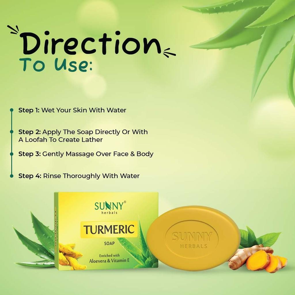 Sunny Herbals Turmeric Bath Soap Bars For Glowing Skin Deep Cleanse Exfoliating Wash Daily Home Use 75 gX Pack Of 4