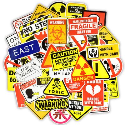 YRSTNB 50pcs Warning Stickers No Hazard Sign Reminder Waterproof Decal DIY Laptop Bike Luggage Snowboard Car