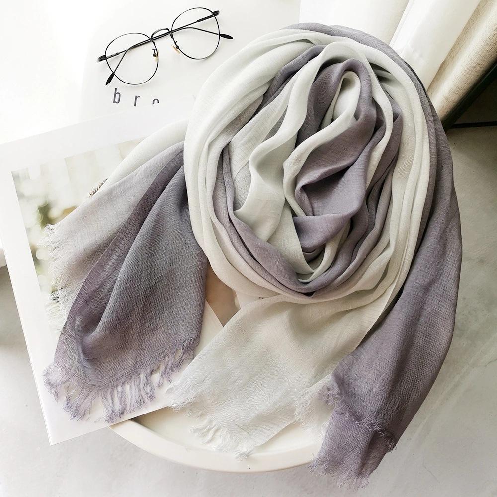 Unisex Cotton Linen Scarf Autumn Winter Gradient Scarves Long Soft Lady Shawls and Wraps Male Accessories Short Tassel Bufanda