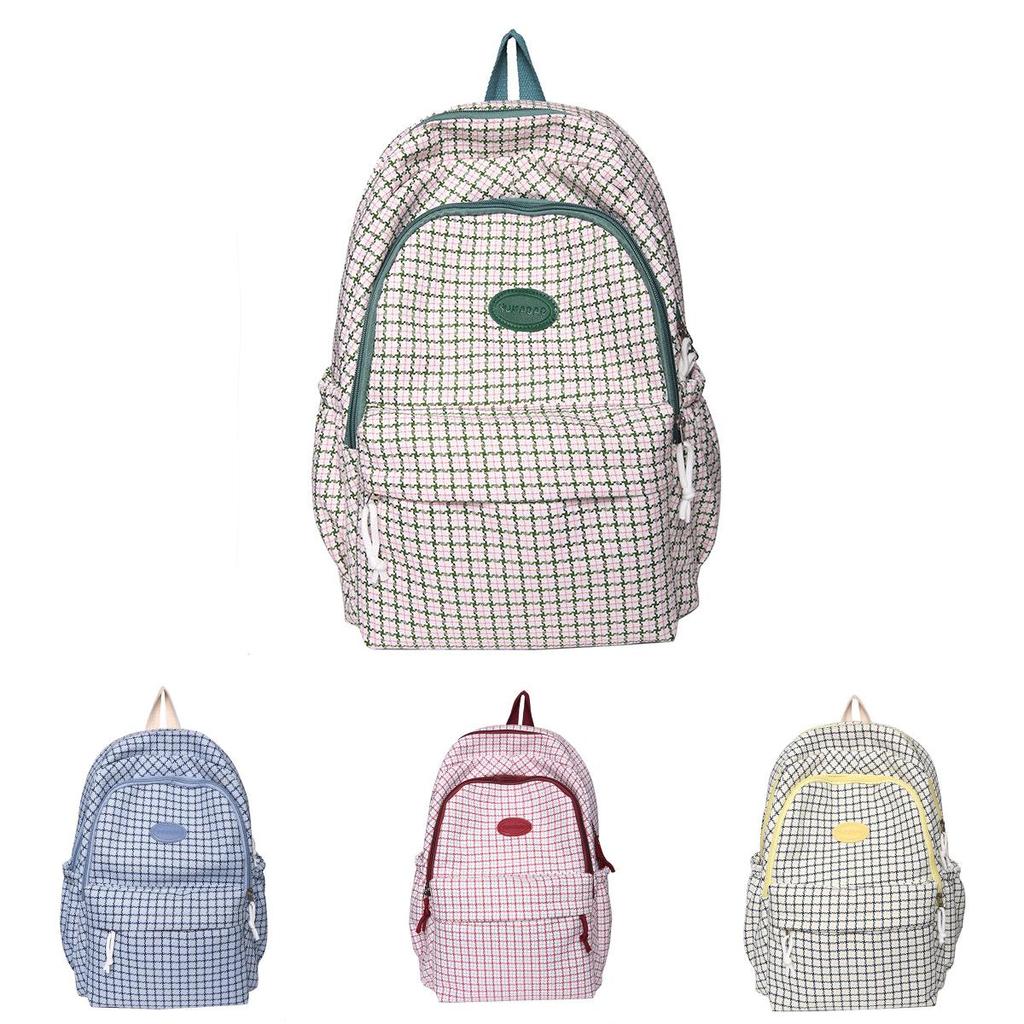 Cute Nylon School Bag With Grid Design And Letter Decoration For Students And Casual Daily Outfits
