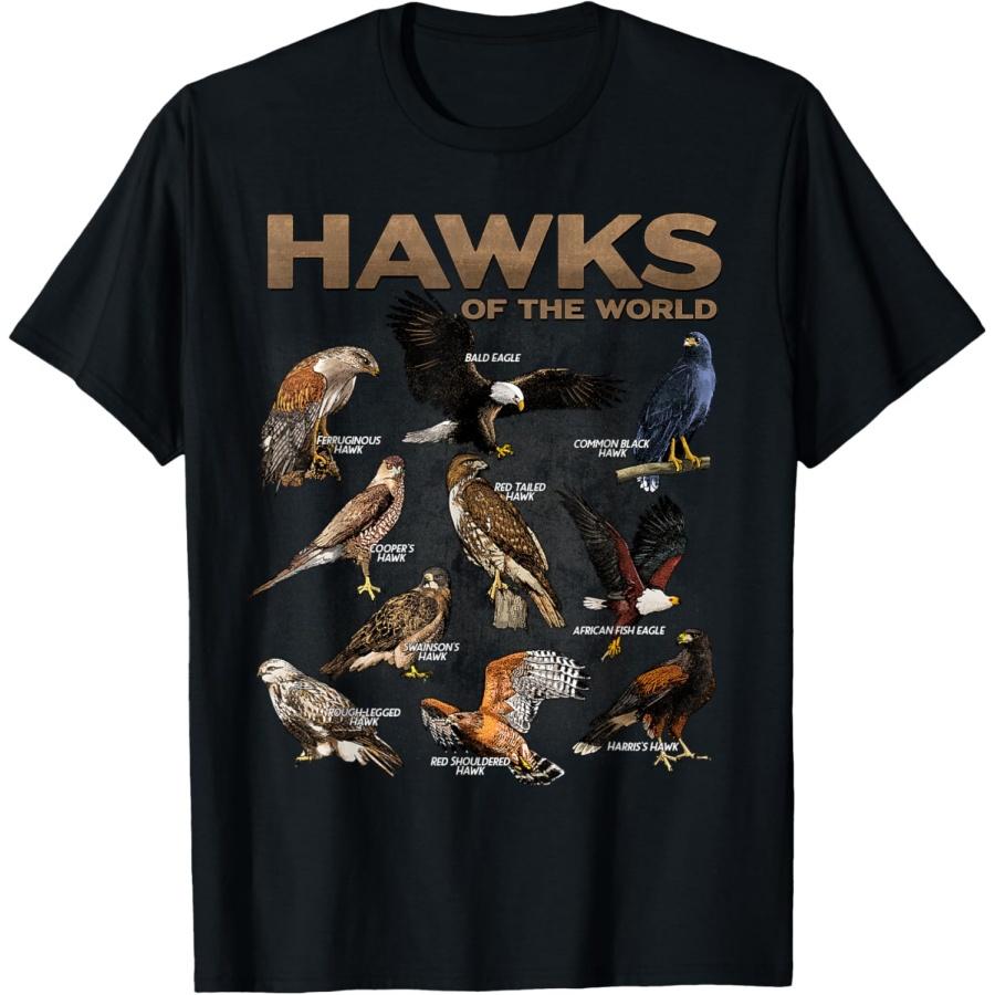 Hawks Animals of the World Educational Birds of Prey Birder T-Shirt S