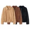 Kaslead New Women clothes Western Style Fashion Suede Fabric Bomber jacket Outerwear