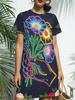 Women'S New Crew Neck Short Sleeve T-Shirt Dress. American Trend Digital Print. Casual ; Versatile for Spring And Summer. Elegant And Chic Women'S Dr