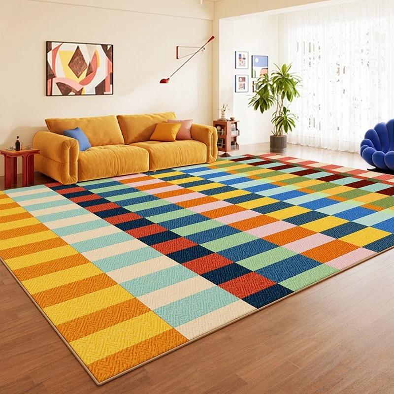Living Room Carpet Non-slip Soft Stain-resistant Floor Mat Colorful Striped Color-blocked Rug Large-sized Home Decor Mats