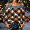 Women's Casual Off-Shoulder Long Sleeve Christmas Print Top for Holiday Parties