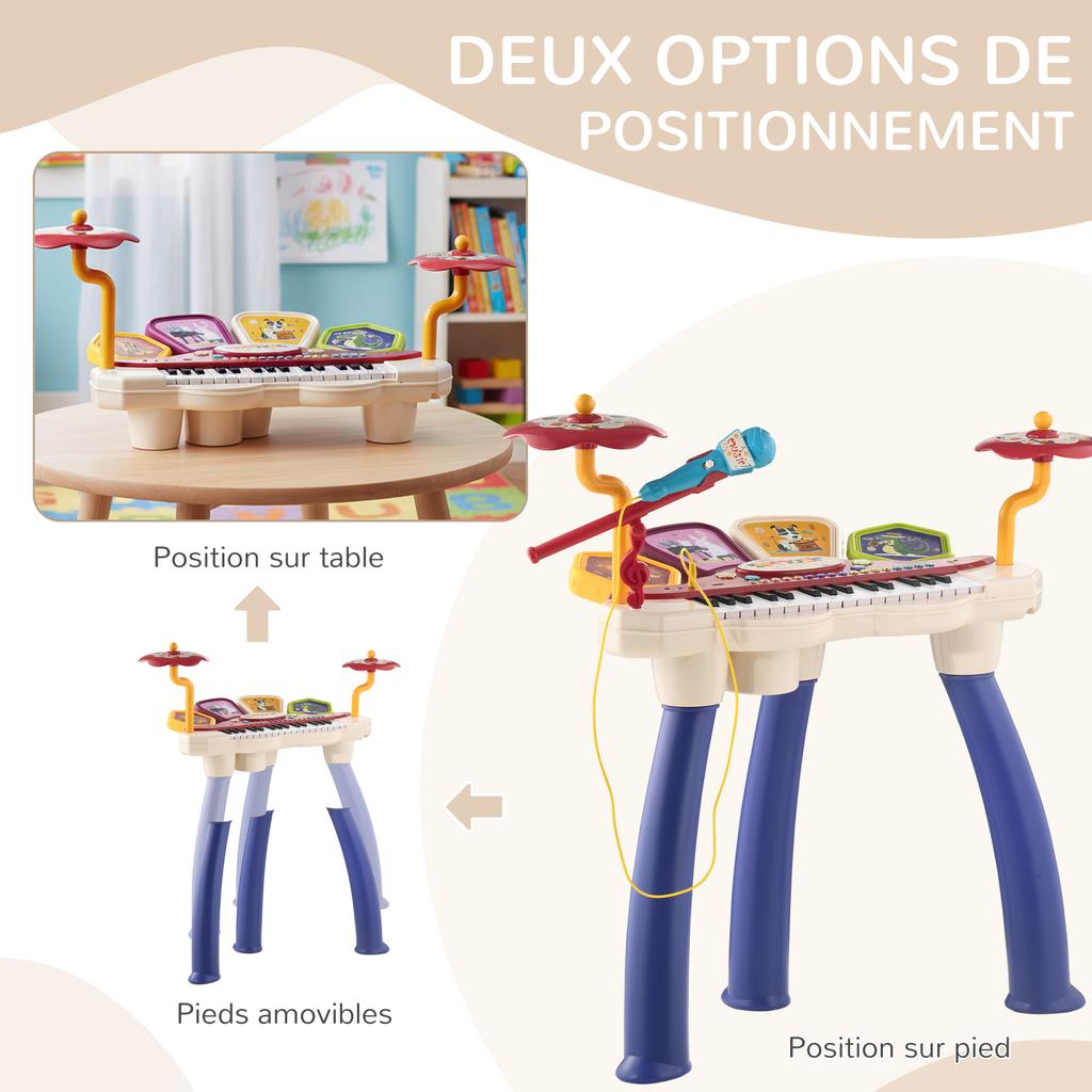 2-in-1 Kids Music Set Piano and Electronic Drums with Microphone and Stool