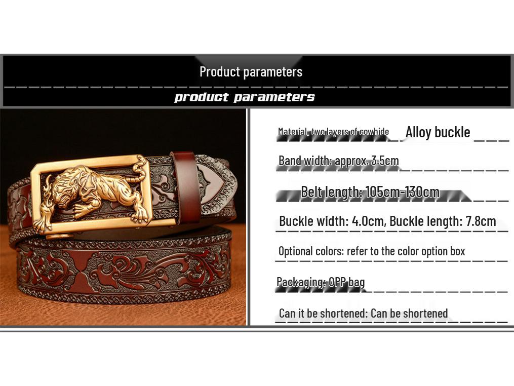 Tiger Engraved Automatic Buckle Cowhide Men's Zodiac Belt - Casual Retro Style
