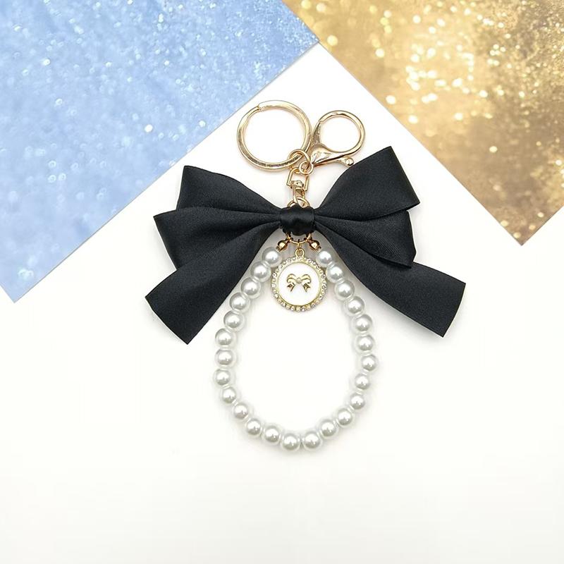 Fashion Large Bowknot Ribbon Pearl Key Chain Women's Multi-color DIY Key Pendant Hanging Ornament Sweet Bag Accessories