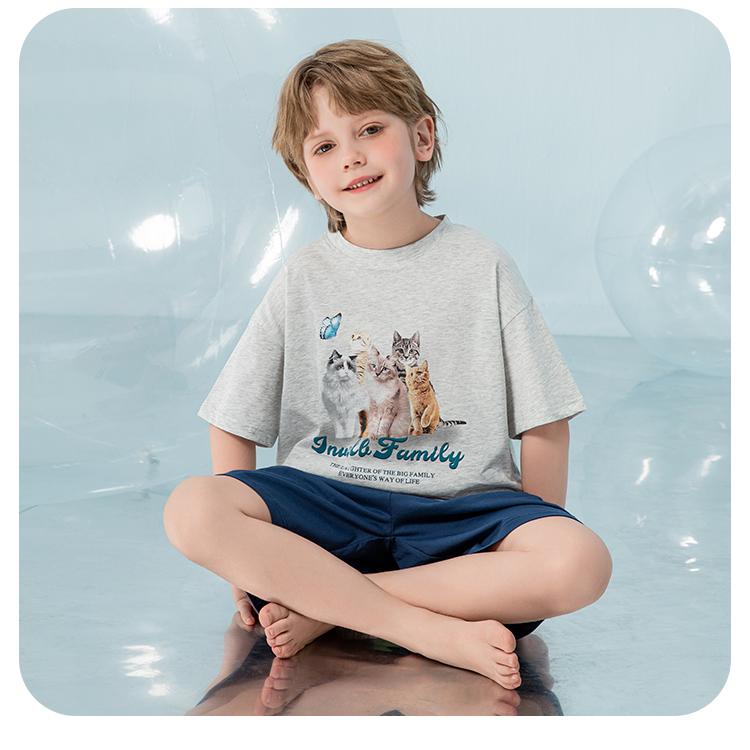 English Bolun Boys' Smooth Cotton Short-Sleeved Set