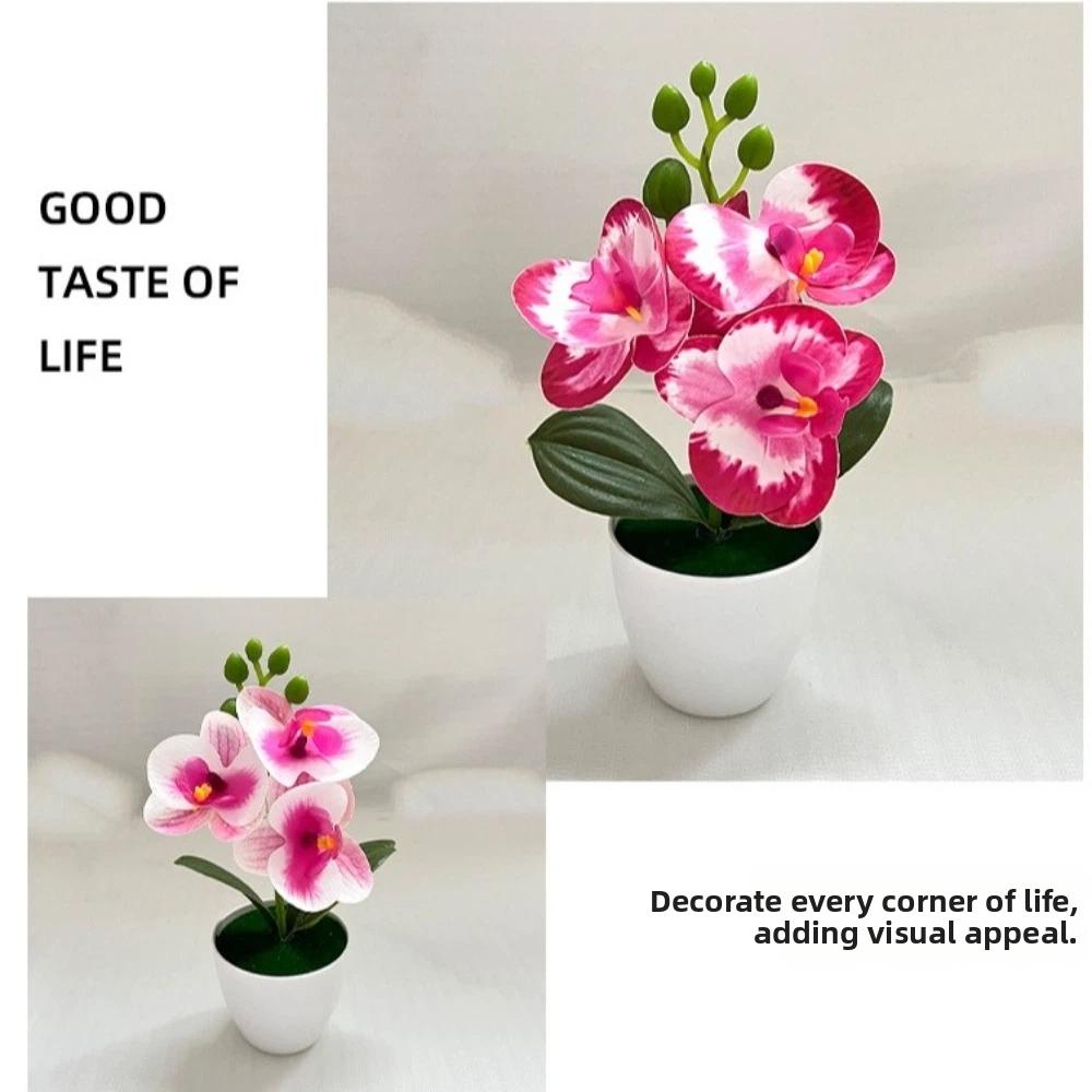 White Flower Pot Artificial Orchid Bonsai Multi-Bloom Artificial Faux Plants  Home Decor