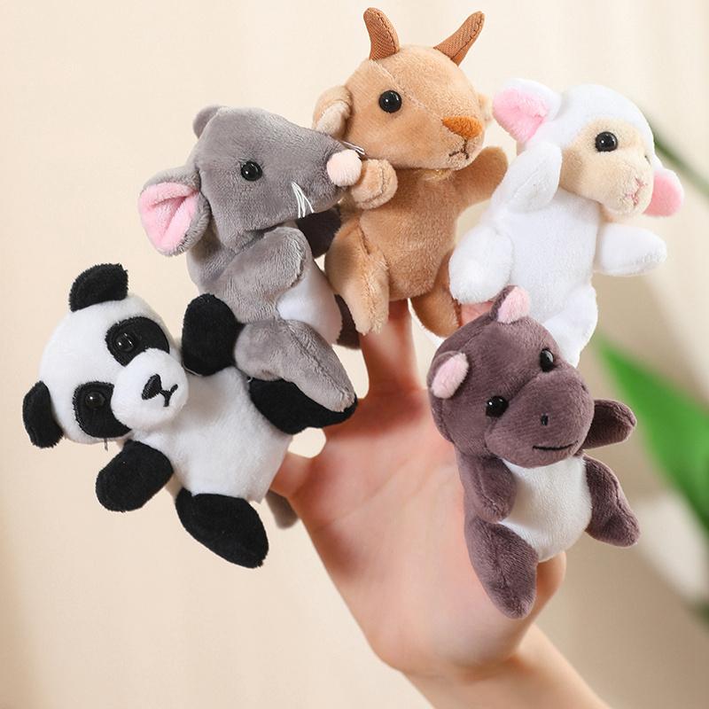 9cm Cartoon Animal Plush Finger Puppet Insect Zoo Animal Interactive Plushie Tell Story Butterfly Bee Dragonfly Ant Panda Hippo