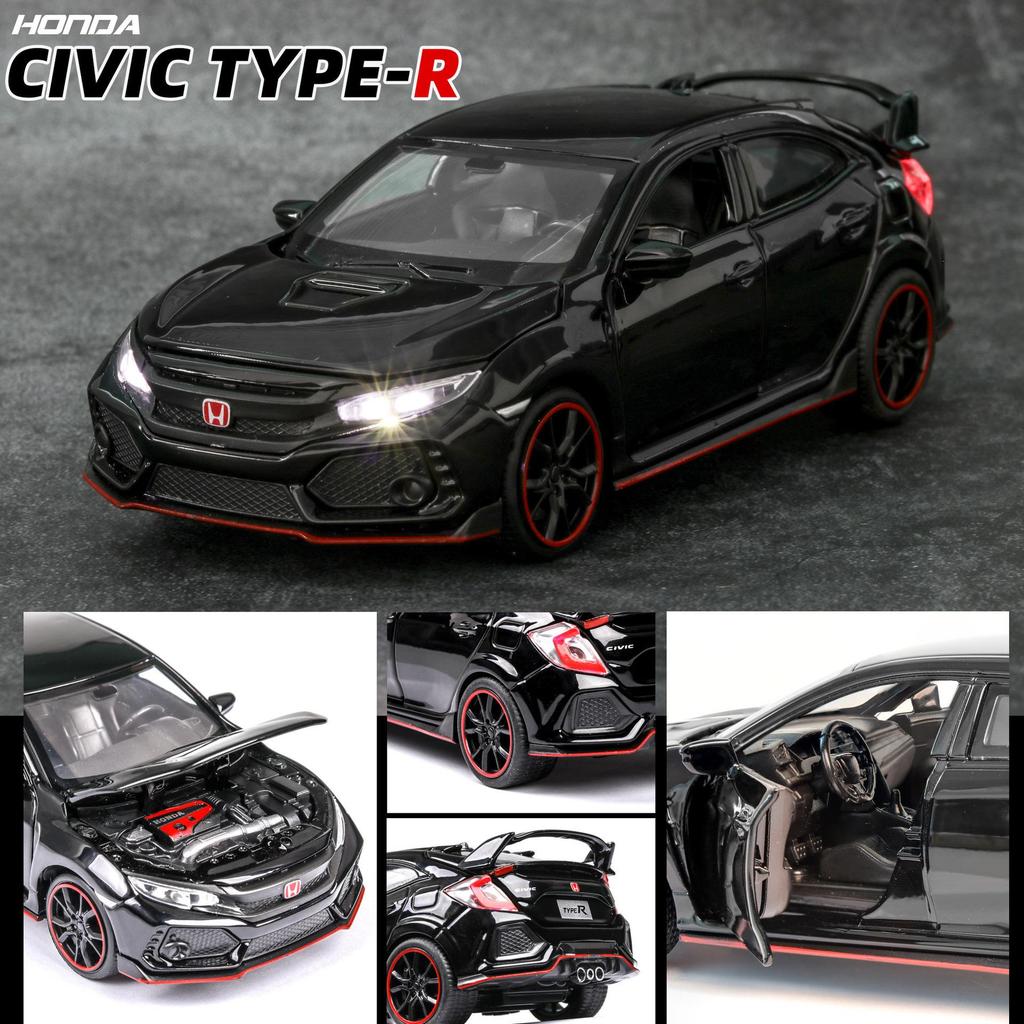 1:32 Scale 2017 Honda Civic Type-R Diecast Model Car Toy with Doors Open Light and Sound for Kids Boys Girls Adults Men Collection