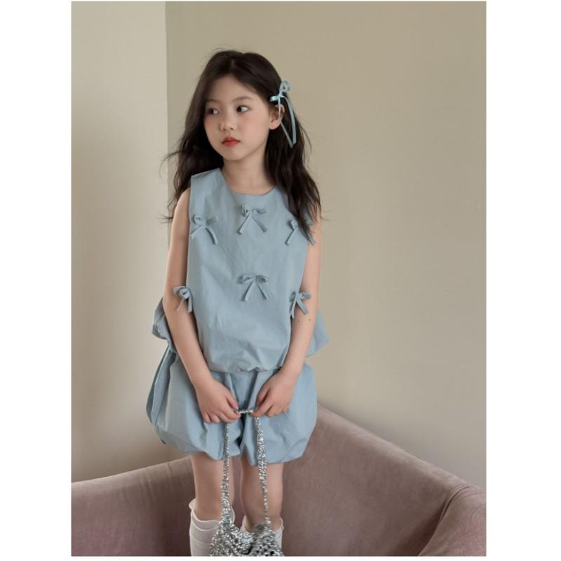 Girls Summer Bowknot Set Camisole Vest + Pod Pants Design Cute Two Piece Set