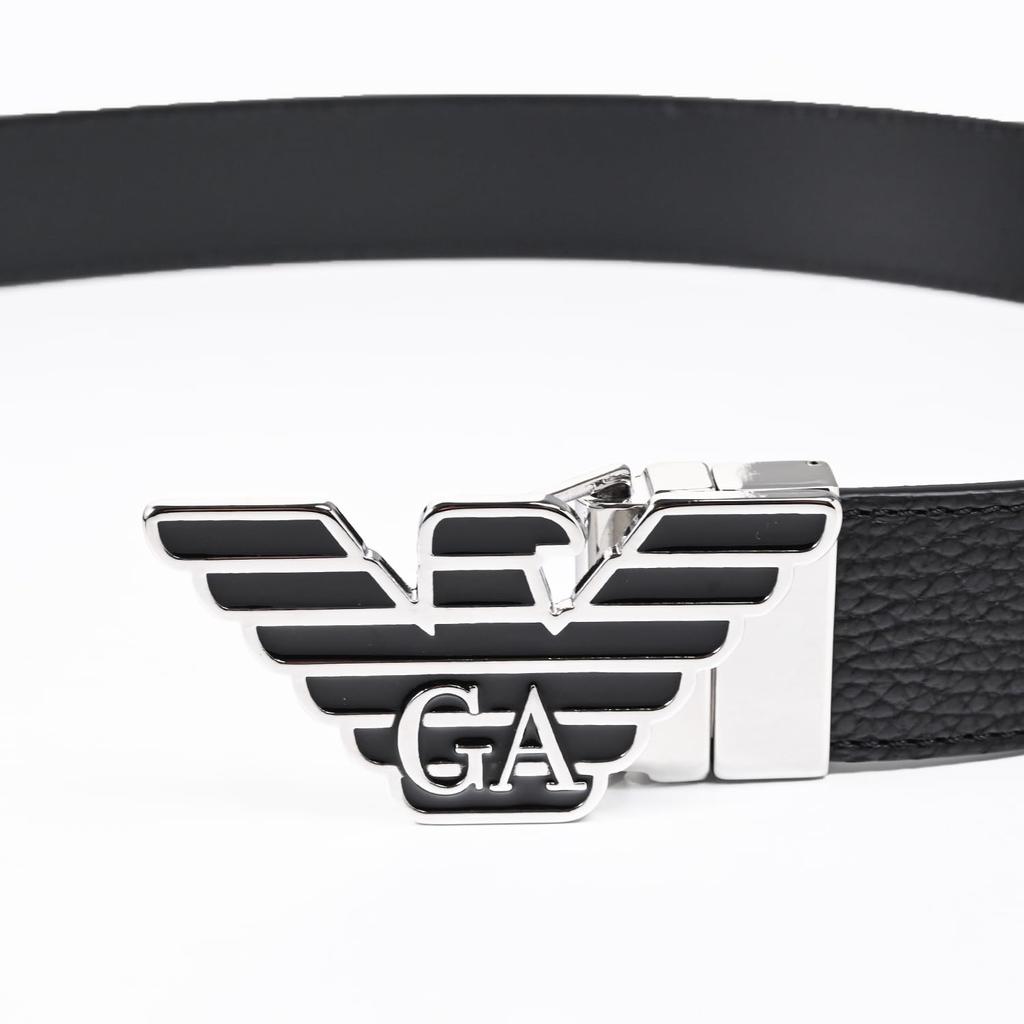 Emporio Armani EMPORIO ARMANI Black Reversible Wide Eagle Buckle Stringer System Compatible Belt EM001823 AF14507 MC118 Men's 3.5cm [Used]