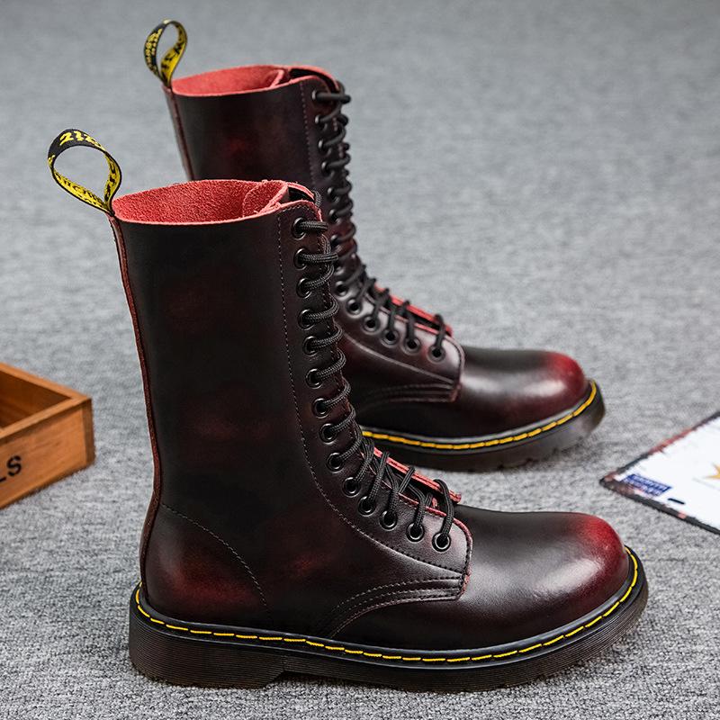 Neue 14-Loch Paar Leder High-Top Martin Stiefel Werkzeug Armee Herren Hohe Lokomotive Damen Stiefel