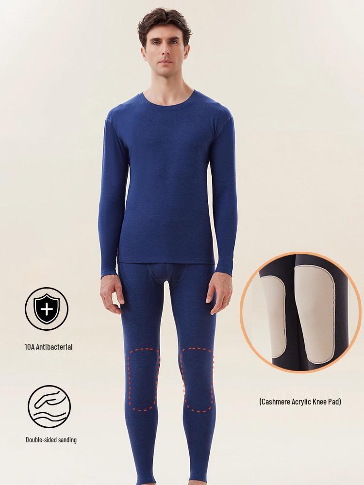 Men's Warm Cashmere Underwear Set: Autumn/Winter Flannel Base Layer with Knee Pads