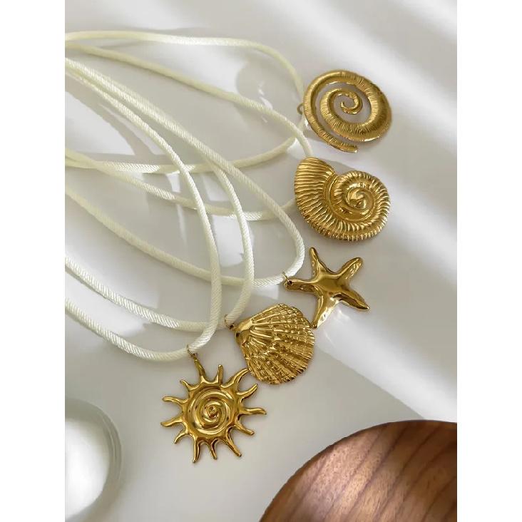 GHIDBK Exaggerated Stainless Steel Starfish Shell Conch Sun Pendant Necklaces for Women Fashion Ocean Style Jewelry Summer Beach