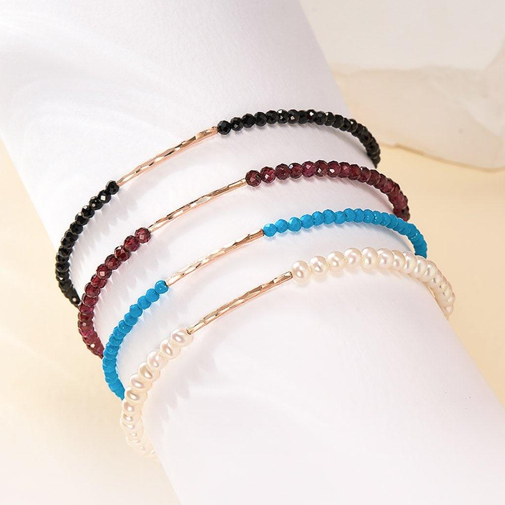 

[Bnbgold] 14K/18K Gold Round Curve Pipe Raw Stone Bracelet Collection (4 types) Round Garnet_14K_Yellow Gold