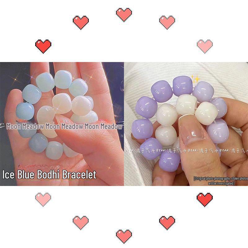 Ice White Jade Wenwan Bracelet: Soft Gradient Pink- Student Edition, Round Beads