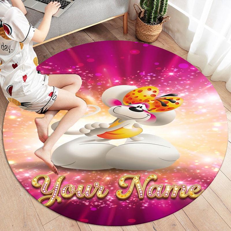 Diddl Custom Name Round Area Rug,Carpet Rug for Living Room Bedroom Sofa Playroom Decor,Non-slip Floor Mat