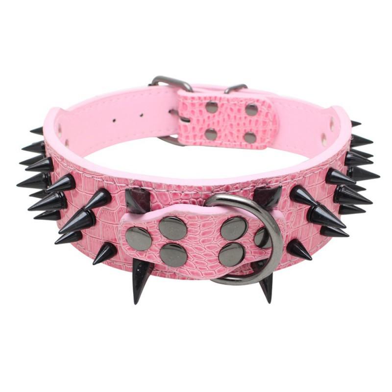 Studded Dog Collar With Rivet Decor PU Leather Medium Large Dogs Adjustable Anti-Chew Neckband
