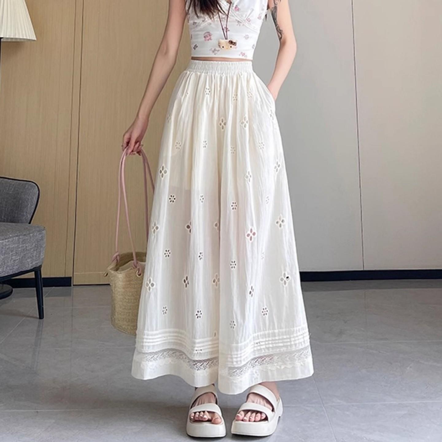 Women s High-Waisted Lace Patchwork Wide-Leg Cropped Pants - Slimming, Elastic Waist, Casual Autumn Style 3XL абрикосовый