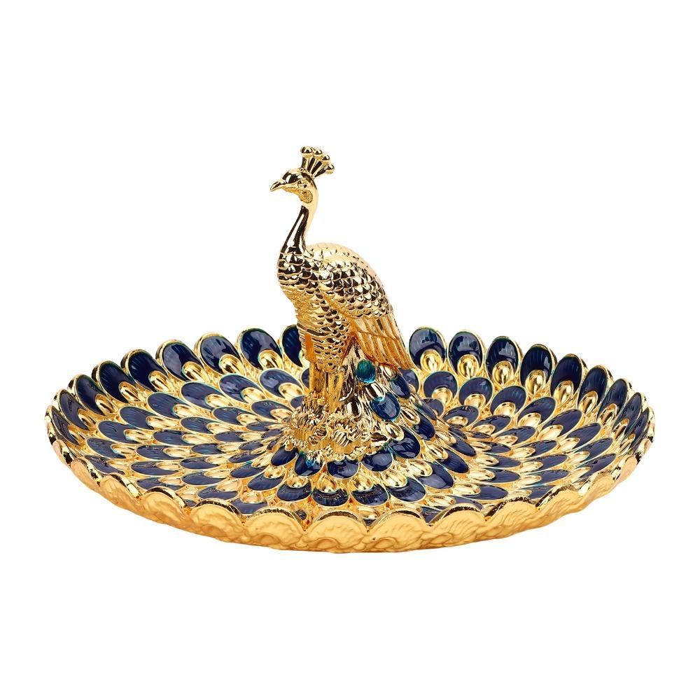 Golden Blue Color Serving Tray Metal Material Snack Serving Plate Buffet Bar Table Decor
