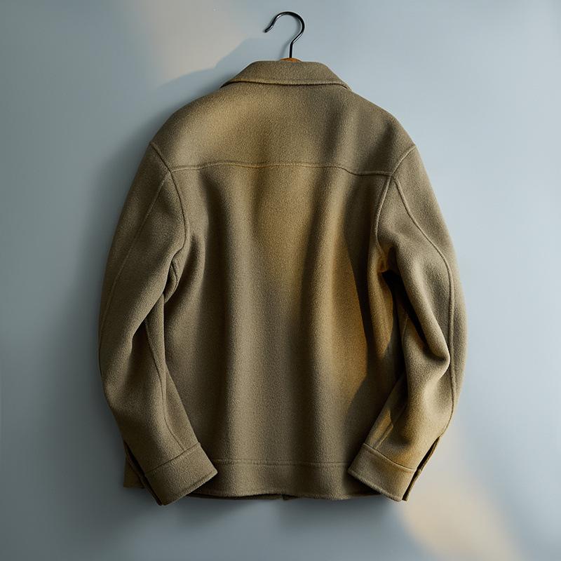 Handmade Double-sided Tweed Jacket Men's Autumn and Winter New Men's Clothing Trendy Brand Casual Lapel Wool Coat