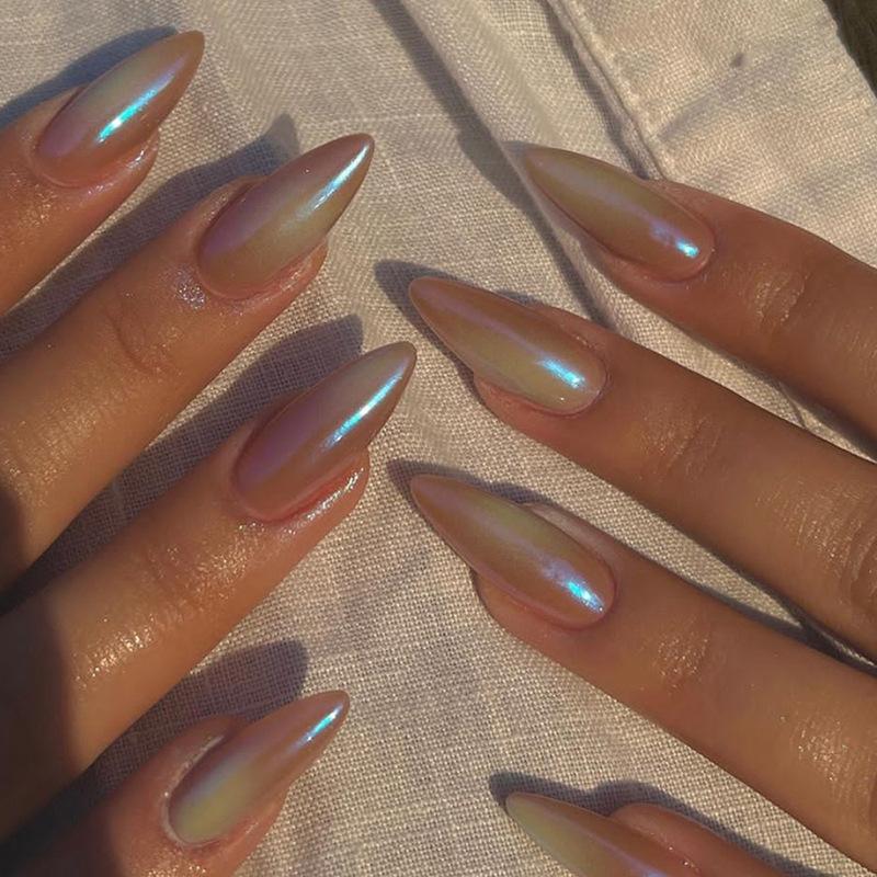 Round head almond nail colorful aurora nail art European and American summer new products bright fake nail finished nail art