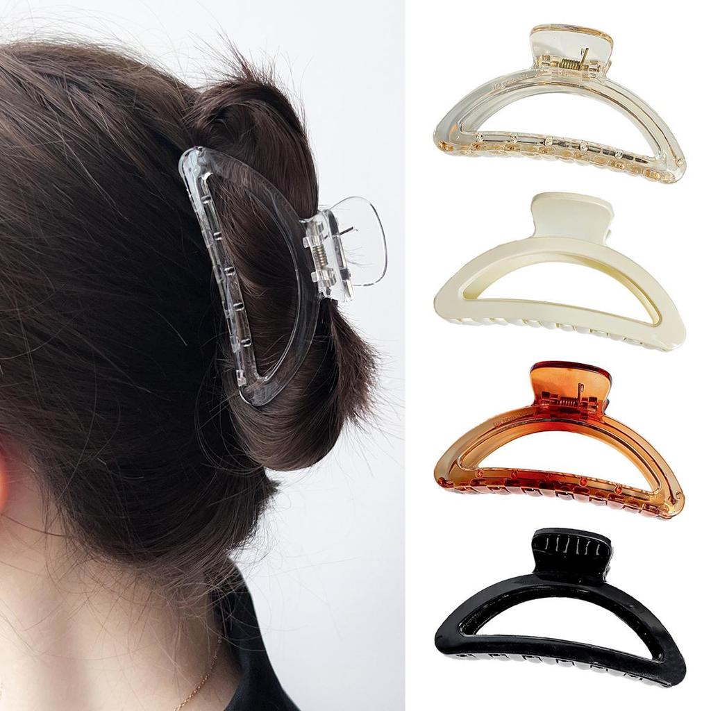 Korean Style Transparent Arc Semi-Circular Hair Clip for Women's Updo - High-End Hollow Shark Clip