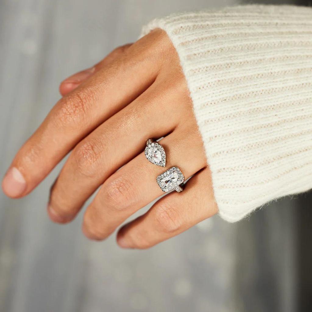 S925 Sterling Silver Water Drop Sugar Diamond Ring with Zircon, Women's European & American High-End Fashion Index Finger Jewelry