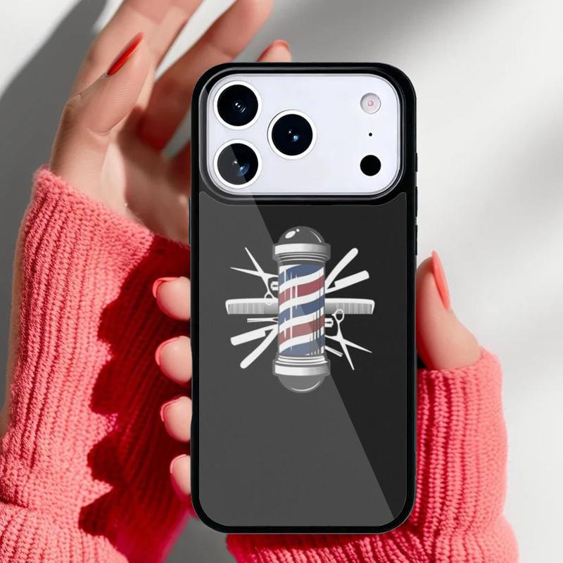 Barber Pole Scissor Comb Razor Phone Case for iPhone 17 16 15 14 13 Pro Max Back Cover for 12 11 Pro Coque