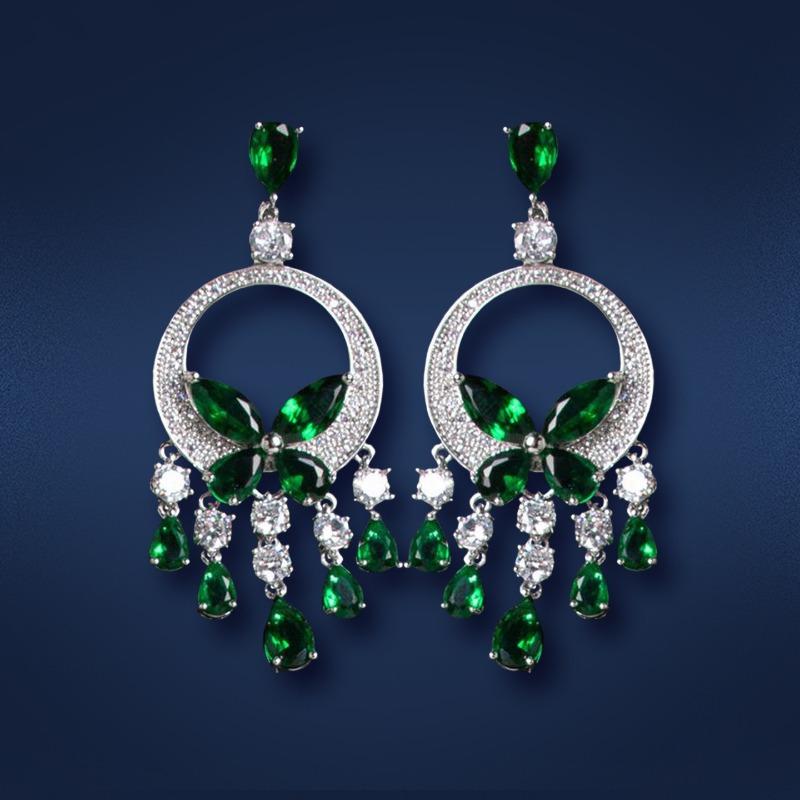 Zircon round butterfly tassel necklace earrings set French elegant light luxury collarbone chain niche high-end jewelry