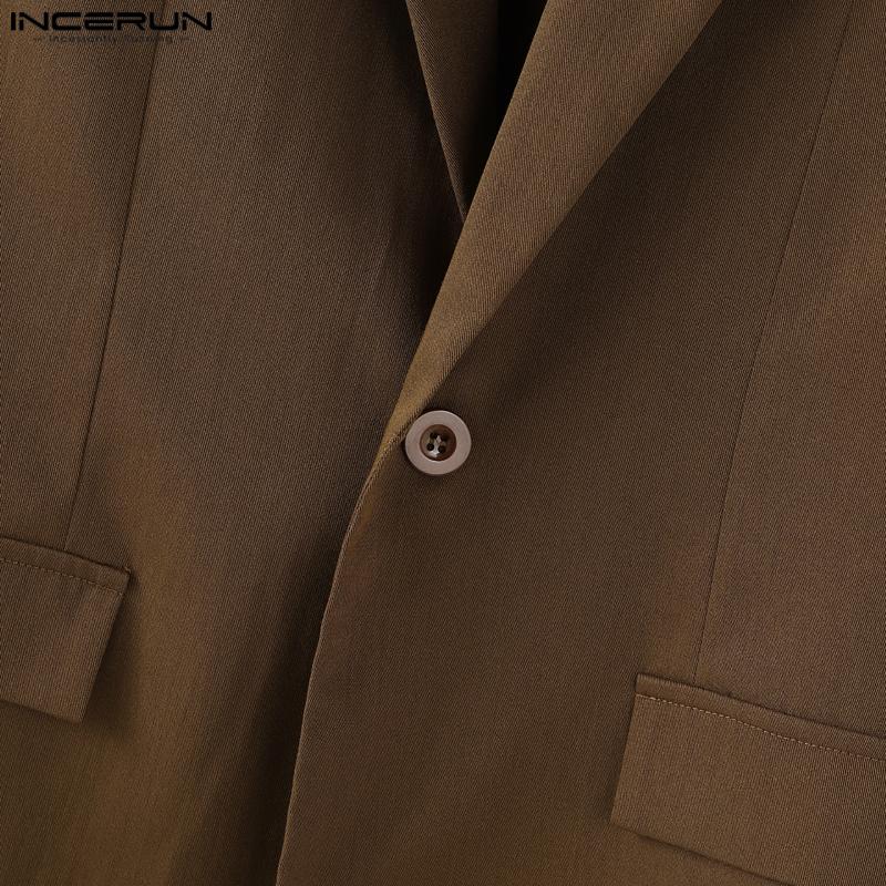 INCERUN Two Pieces Outfits Men Oversized Long Sleeve Blazer Capri Pants Sets Outfits