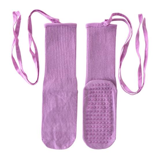 Yoga Pilates Socks with Grips for Women Non-Slip Tie-up Ankle Socks Grippy Lace-up Crew Socks for Barre Ballet Dance