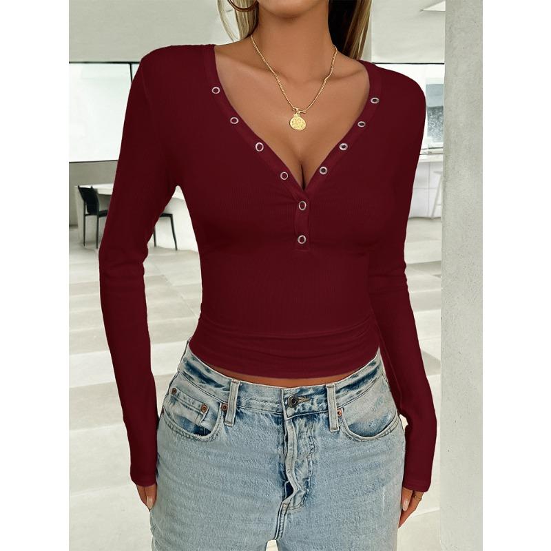 Women's Y2K Temperament Slim Solid Color Long-sleeved Top Tshirt