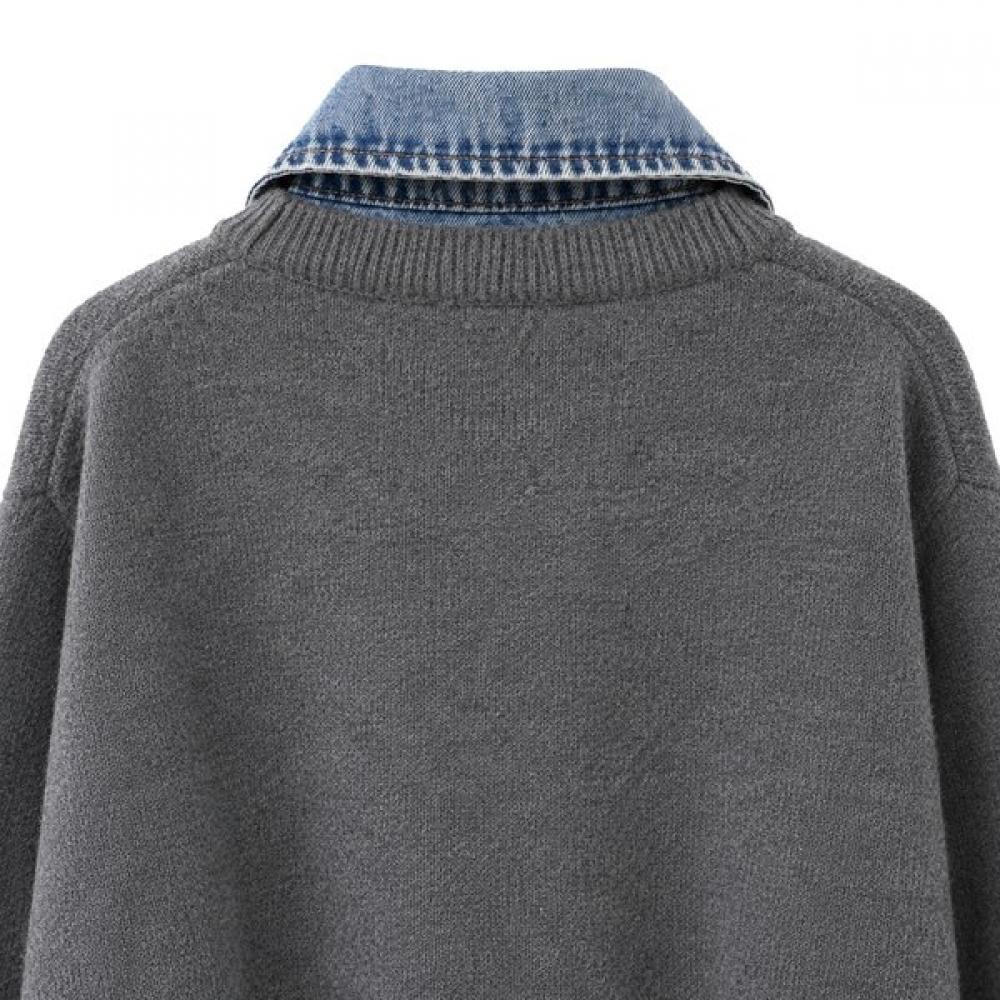 GGPX New York Women S Denim Collar Color Block Knit Cardigan Gq8kg015f
